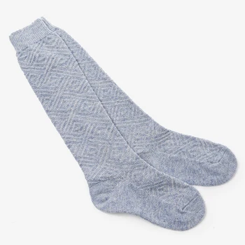 

Women's woolen knee-highs. Textured knitting "Drawing", color blue