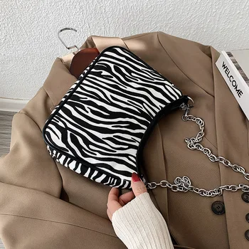 

Zebra Pattern Small Canvas Crossbody Bags for Women 2020 Chain Designer Shoulder Handbags Winter Branded Women's Hand Bag