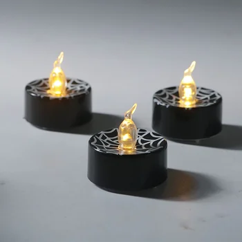 

12pcs Party LED Tea Lights Warm Fake Candles For Halloween Haunted House New Year Home Candles Spiders Web Flickering