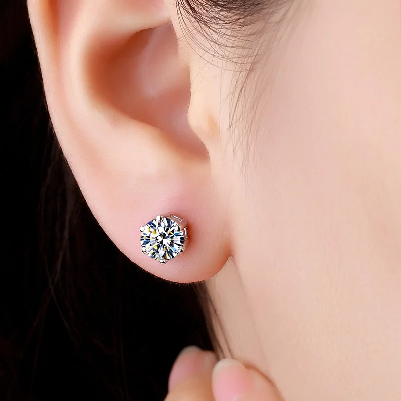 Cena ZHHIRY prawdziwe Moissanite 925 srebro kolczyki dla kobiet Stud kolczyk razem 2ct D VVS Gem z certyfikatem Fine Jewelry