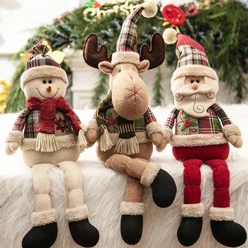 

Creative Christmas Shop Window Decoration Cute Santa Claus Snowman Deer Xmas Ornaments Long Legs Sitting Doll