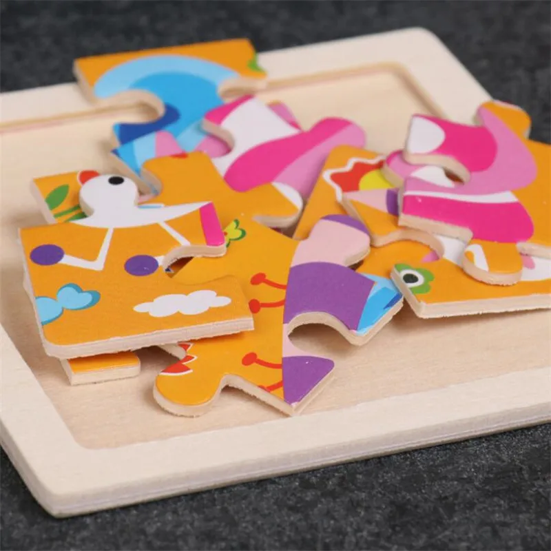 Hot Sale 9 Slice Small Piece Puzzle Toy Children Animals and Vehicle Wooden Puzzle Jigsaw Baby Educational Toys for Kids Gift