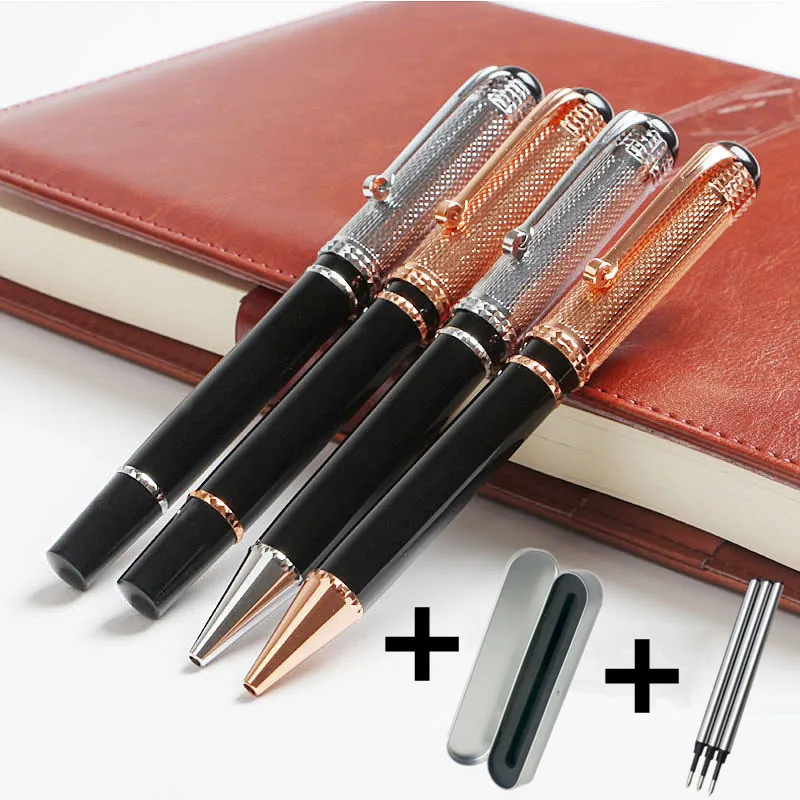 

1 Metallic Ballpoint Pen 3 Refills Gift Box Luxury Golden Black Men Signature Name Sign Contract Gel Pen Office Document Roller