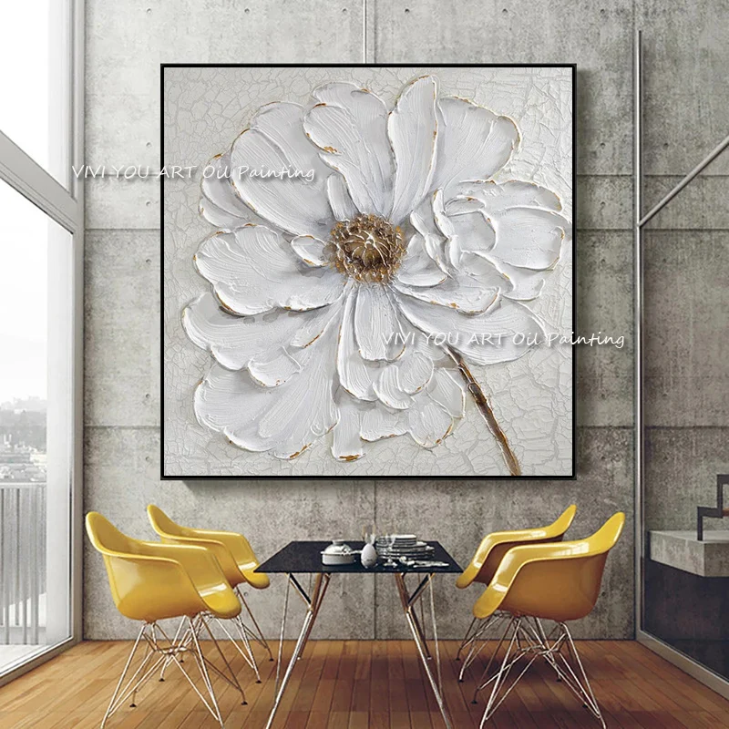 The Hot Sales Large Plant Handmade Abstract Art Oil Painting On Canvas Drawing For Home Office Decor Corridor White Flower Graph | Дом и сад