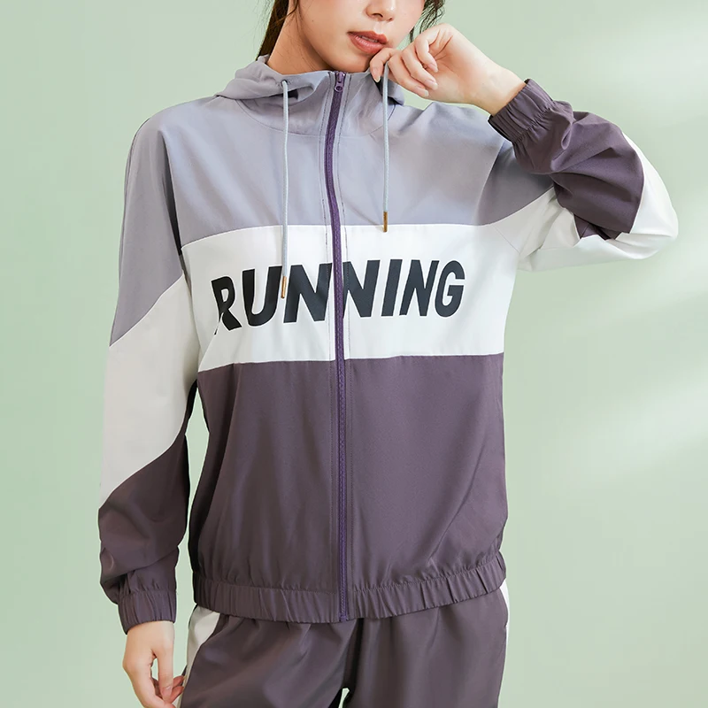Vansydical Color Matching Running Jacket Women Hoodie Sports Yoga Shirts Zipper Fitness Gym Tops Long Sleeves Sportswear Stretch