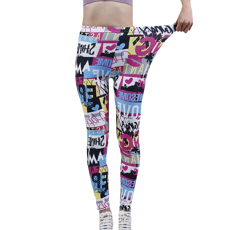 

VISNXGI Women Workout Sporting Elastic Breathable Fitness Leggings Love Letter Colorful Printing Outdoor Sportswear Bottom