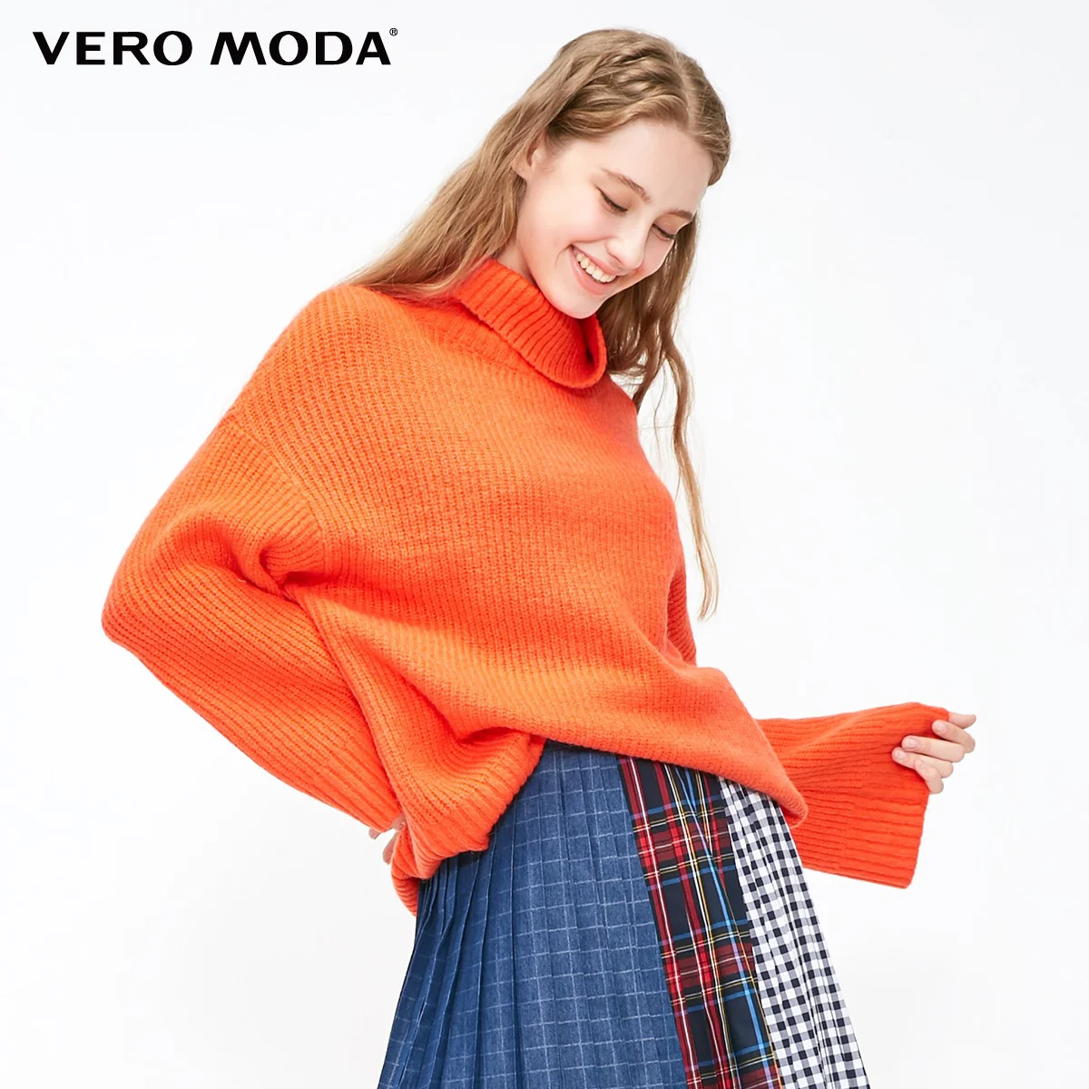 Vero Moda женский свитер свободного кроя с высоким воротником с заниженным плечом | 318413560 - Цвет: Outrageous orange