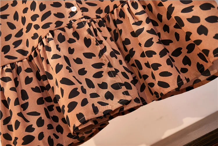 XL-5XL плюс размер женский леопардовый принт рубашка платье осень кисточкой Питер Пэн воротник длинный рукав свободные шифоновые платья с оборками