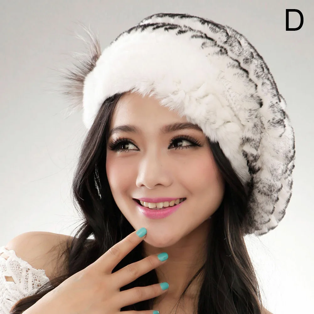 d Winter Beret Faux Fur Hat Women Soft Warm Caps Knitted Accessory Comfortable Outdoor EDF88 - Цвет: d