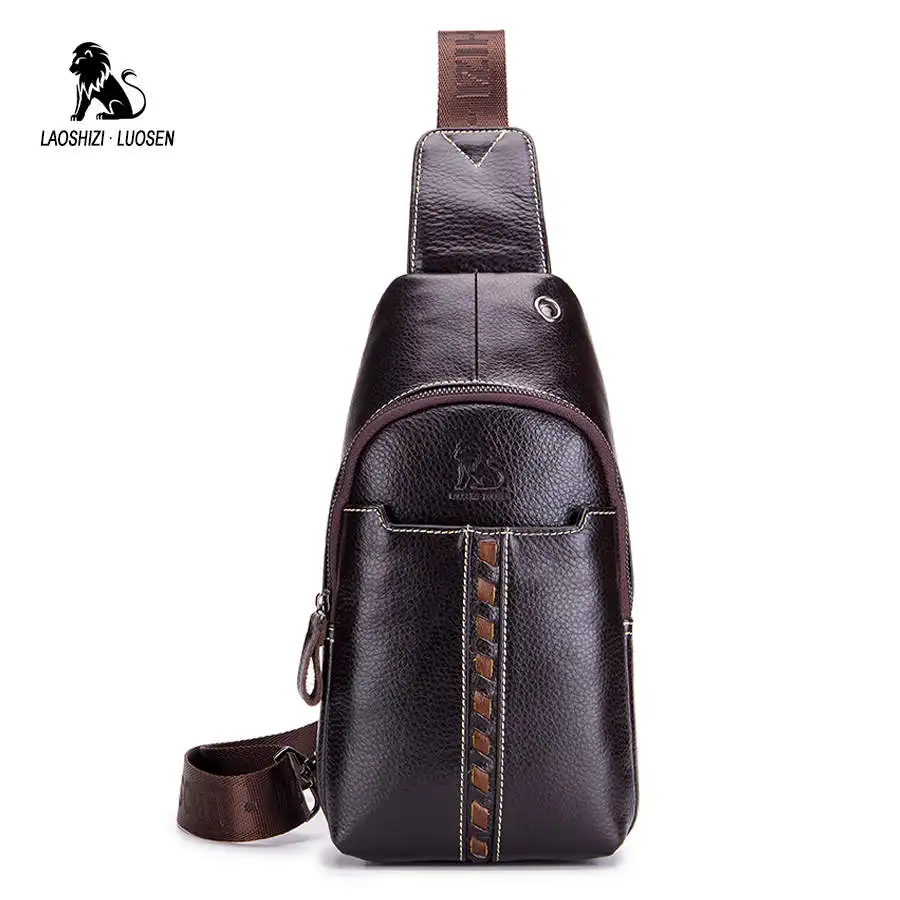 

Cow Leather Crossbody Bags for Men Messenger Bag Genuine Leather Chest Pack Casual Waterproof Single Shoulder Strap Travel Bag