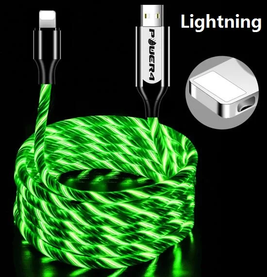 iPhone-Green Power4 Прохладный светящийся USB C Микро зарядный кабель три разъема доступны для Lightning/Apple Android type-C зарядки мобильного телефона - Цвет: iPhone-Green