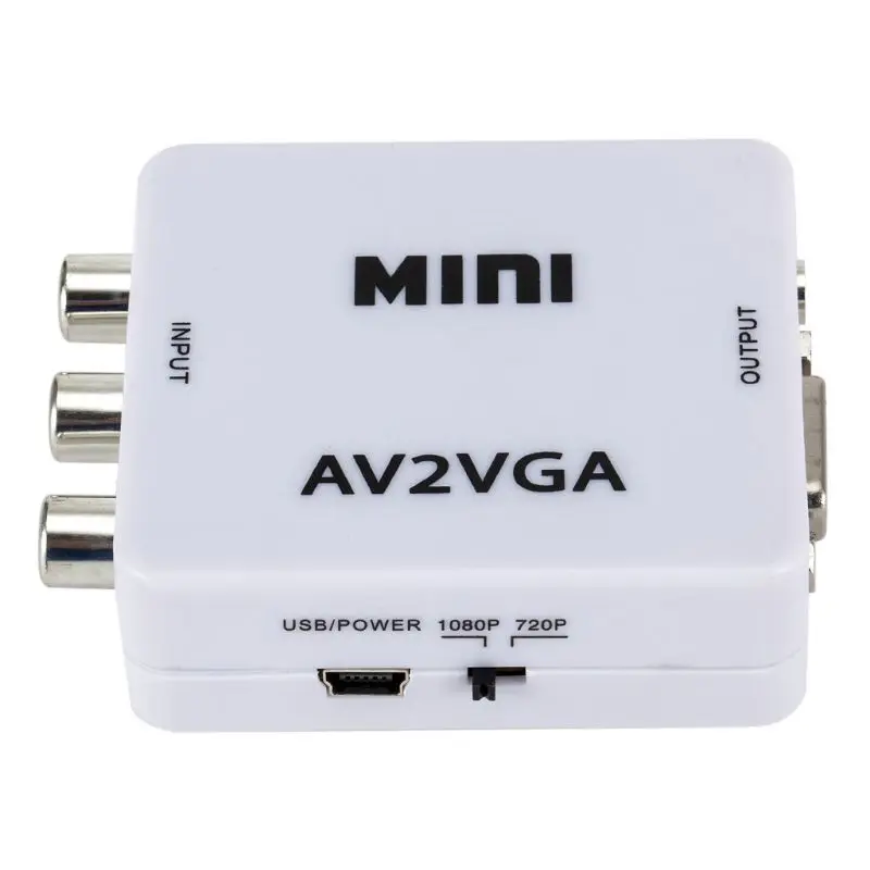  Mini HD Video Converter Box Convertitore AV2VGA AV RCA CVBS a VGA Video Converter Conversor con 3.5