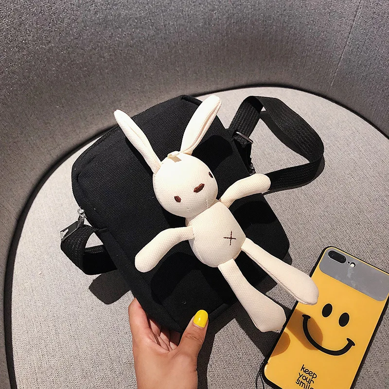

Wow ! So Cute Ins Popular Solid Color Mini Post Messenger Bag with Plush Rabbit Cheap Teenagers Casual Shoulder Bag gg