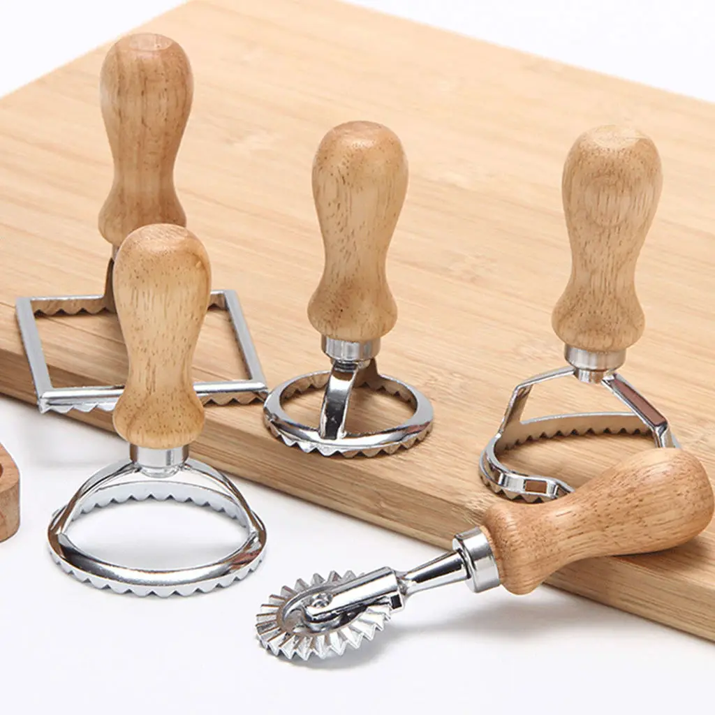 5pcs Set Wood Handle Ravioli,Pasta,Lasagna,Dumplings Maker Cutter Stamp