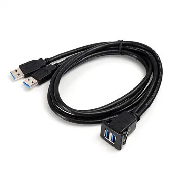 

USB 3.0 Socket Cable Auto Car Flush Mount Male to Female Extension Cord Dashboard Panel Square Audio Line for Motorcycle
