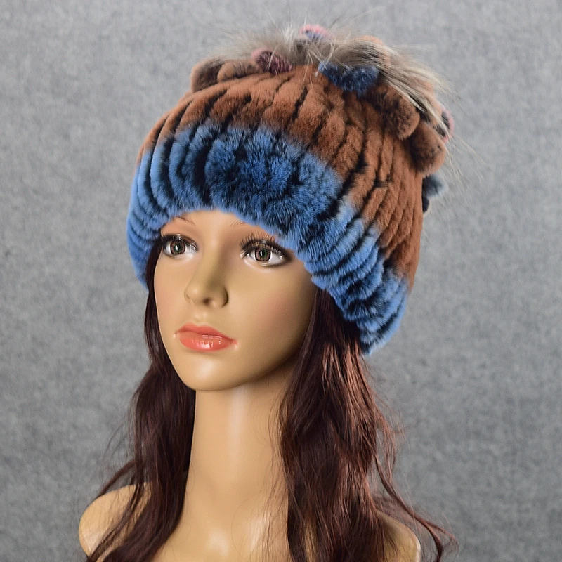 Зимняя модная женская шапка из натурального меха кролика Рекс, женская теплая шапка с ушами, эластичная для девочек - Цвет: color3