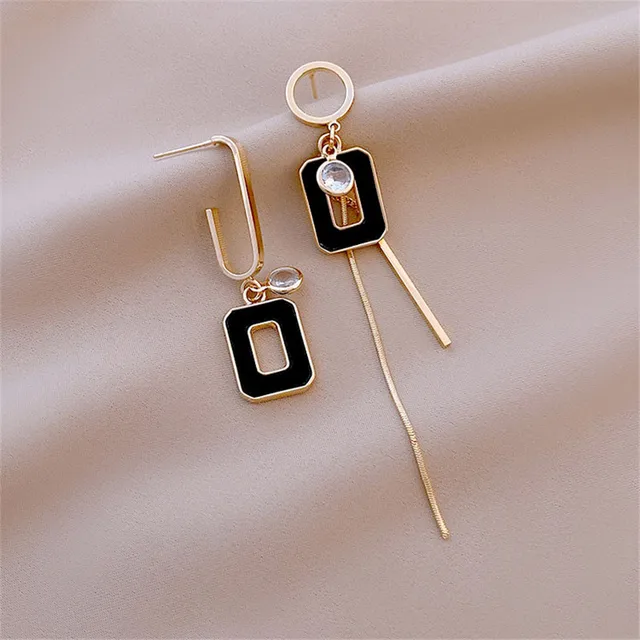 Trendy New Long Asymmetry Pendant Earrings for Women Female Simple Hypoallergenic Geometric Tassel Earrings Jewelry Accessories Square-black