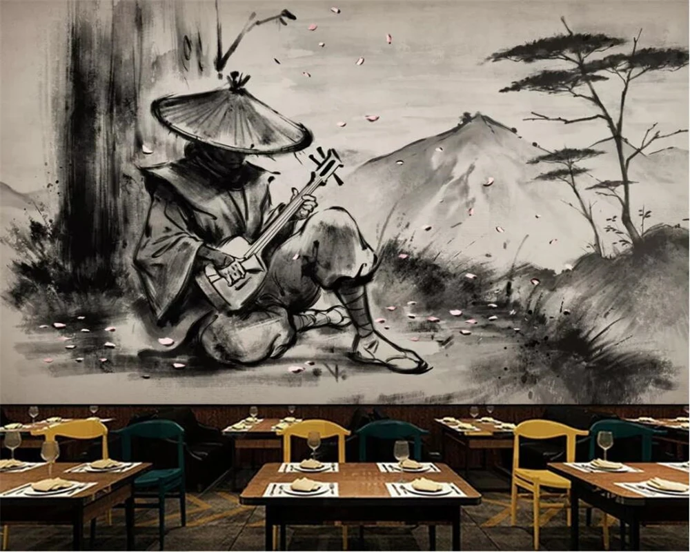 Обои на заказ из серии самурая черно белые обои ukiyoe warrior lahu для ресторана рабочие
