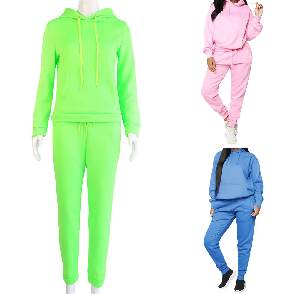 Женские толстовки, комплект из 2 предметов, однотонные штаны, одежда на осень и зиму, теплый спортивный костюм для девушек, спортивный костюм для бега, толстовка с брюками