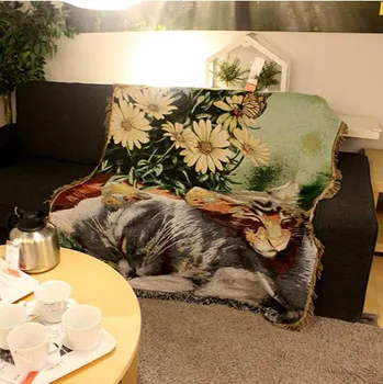 

Export American-Style Country Leisure Blanket Decorative Blanket Fabric Sofa Towel Cat Oil Painting Series