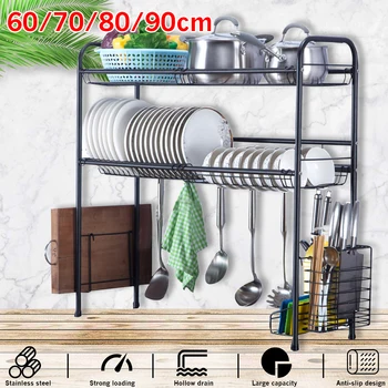 

Black 304 Stainless Steel Sink Drain Rack Kitchen Shelf 2-Layer Floor Sink Plate Rack Dish Rack Kitchen Storage Rack Home 4 Size