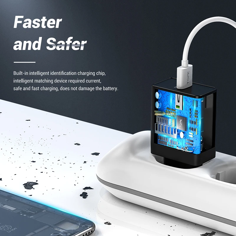 Быстрое зарядное устройство TOPK Quick Charge 3 0 18 Вт QC быстрое USB портативное для iPhone Samsung