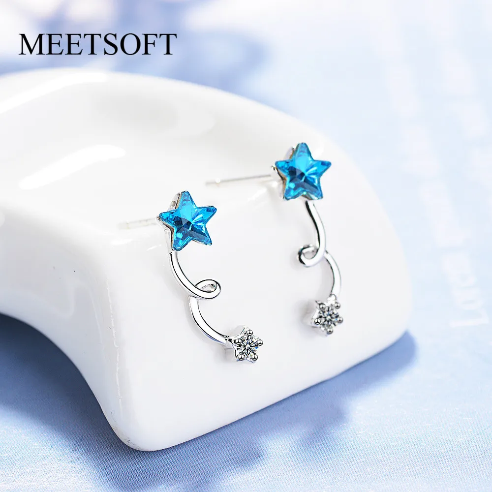Женские серьги гвоздики MEETSOFT из серебра 925 пробы с пентаграммой|Серьги-гвоздики| |