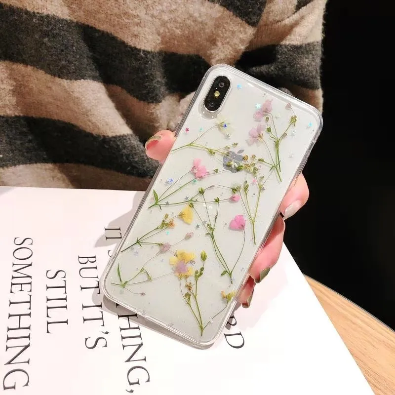 

Real Flowers Dried Flowers Transparent Soft TPU Cover For iPhone X 6 6S 7 8 plus Phone Case For iphone XR XS Max Cover