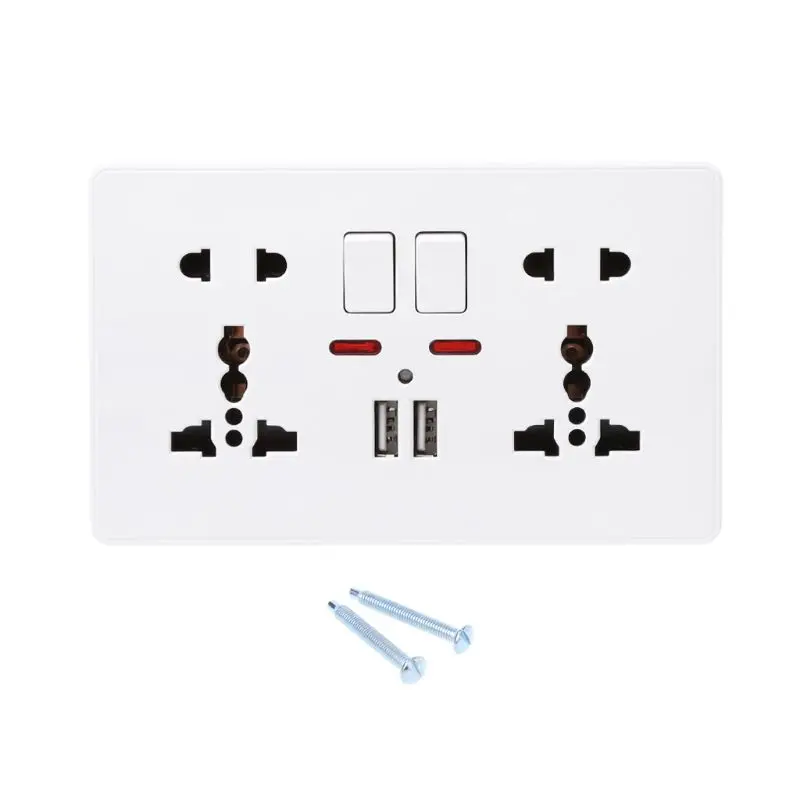 13A 220-250V Universal Wall Plug Power Socket Switch With 2 USB Ports Wall Socket Panel 86 Type 5 Holes Wall Socket