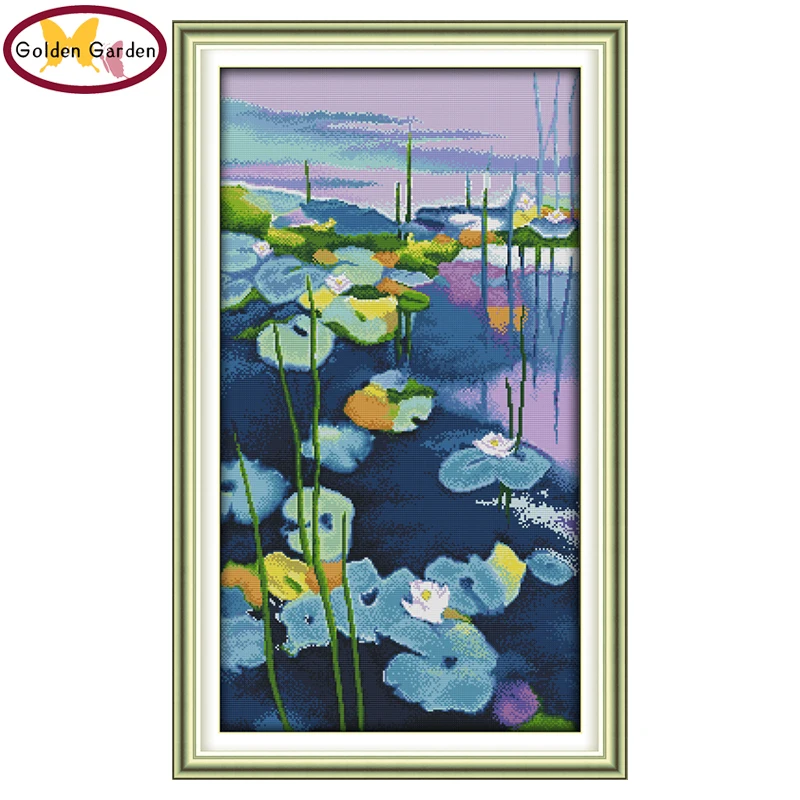 

GG Water Lilies Joy Sunday Cross Stitch Kit DIY Needle Handicraft 14CT 11CT Stamped Counted Cross Stitch Pattern for Home Decor