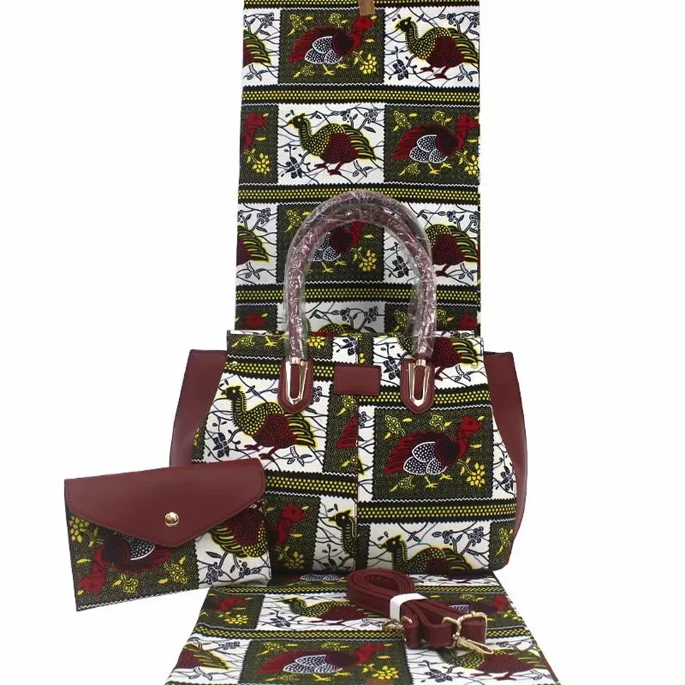 

3pc Set Ankara bag +African Print Zipper Pouch Matching 6yards Ankara Wax Print Fabrics For African Wedding YB-29