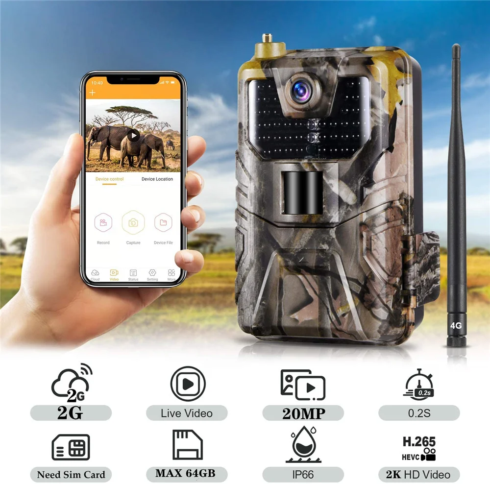 Outdoor 2G Sms Mms Smtp E-mail Cellulaire 4K Hd 20MP 1080P Wildlife Waterdichte Trail Camera Foto Vallen game Cam Nachtzicht