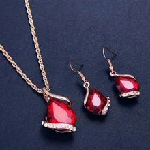 Африканский гламурный невесты красочные кристалл свадебное ожерелье капли воды форма серьги-гвоздики с подвеской Модные женские ювелирные наборы