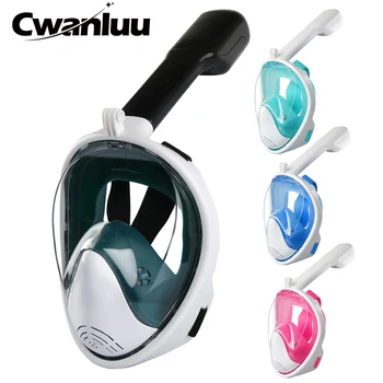 

2019 Full Face Snorkeling Masks Panoramic View Anti-fog Anti-Leak Swimming Snorkel Scuba Underwater Diving Mask GoPro Compatible
