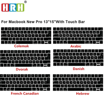 

HRH Silicone Arabic Colemak Dvorak French Hebrew Keyboard Cover for Macbook2017 2018 2019 Pro 13" A1706 A2159 15"A1707 Touch Bar