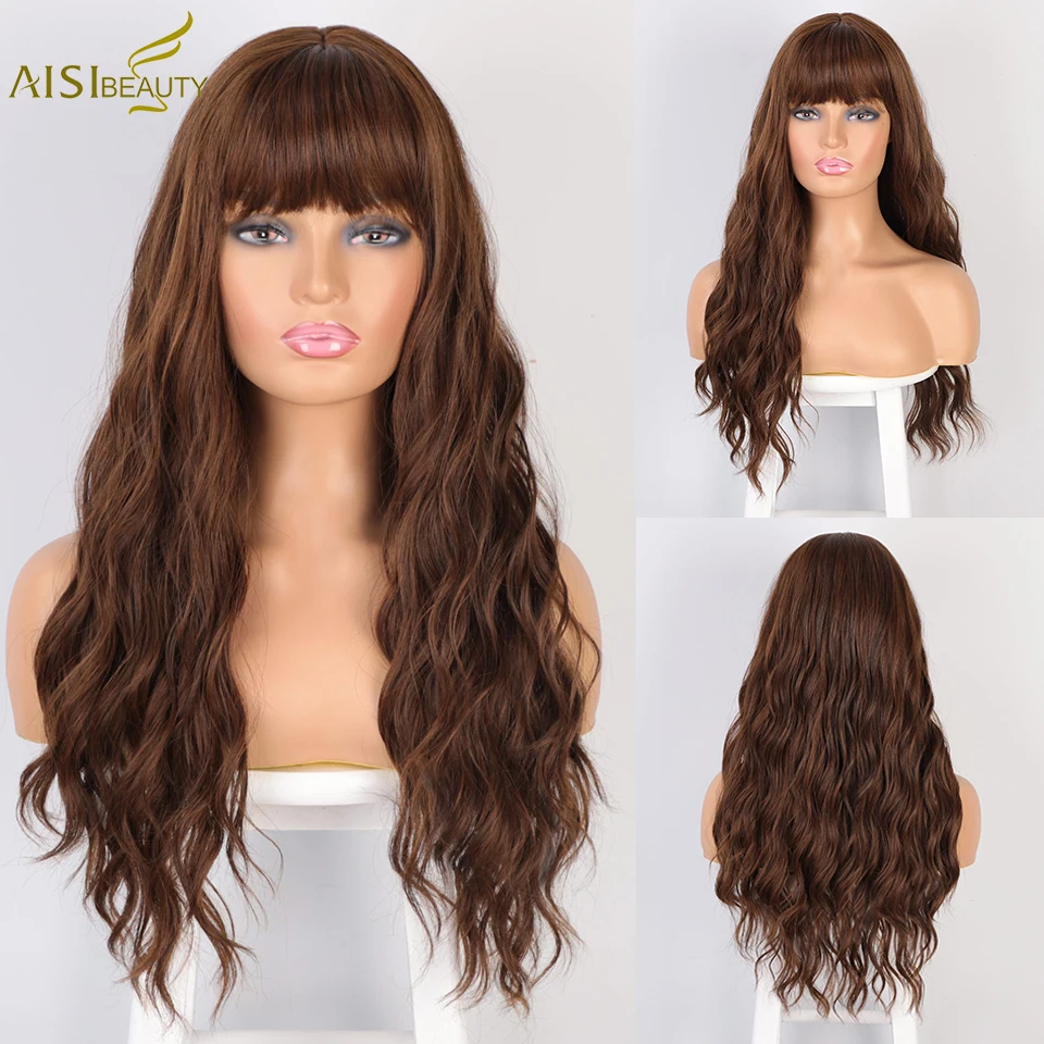 Best Offers Synthetic-Wigs Hair Bangs Pink Aisi Beauty Brown Wig Water-Wave Heat-Resistant Black aVjWLn6DA