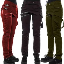 Women Gothic Pants Zipper Pockets Rivet Steampunk Trousers Rock Style long Pants soldier winter autumn cool hip pop Motorcycle