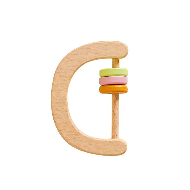 Wooden Rattle Beech Bear Hand Teething Wooden Ring Baby Rattles Play Gym Montessori Stroller Toy Educational Toys Let's Make type 37