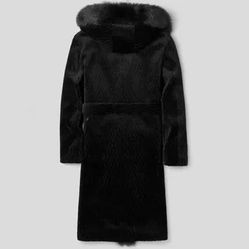 

Real Sheep Shearling Winter Jacket Men 100%Wool Fox Fur Collar Long Coat Chaqueta Hombre LSY088306MY1143