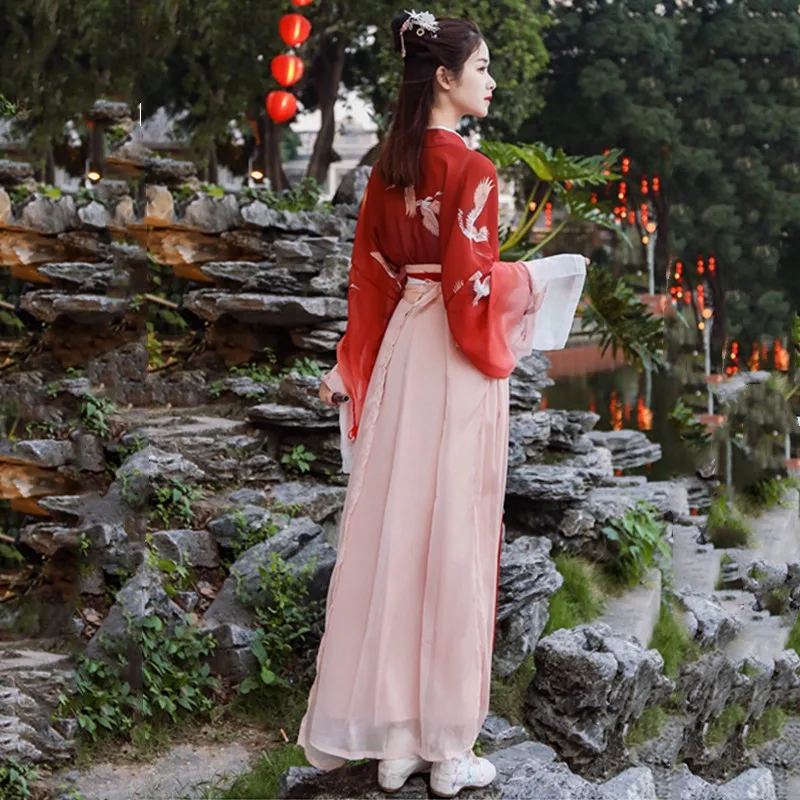 Традиционная Женская одежда с принтом Hanfu, китайский стиль, цветочный женский костюм в стиле Танг, элегантное платье для выступлений на сцене, винтажное классическое платье, платья