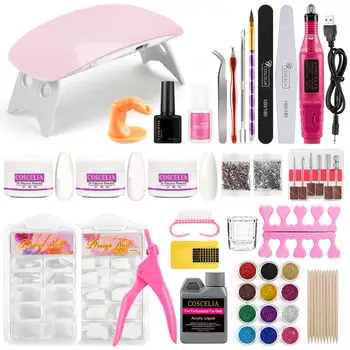 

Pro Acrylic Nail Kit Full Manicure Set With Nail Lamp Drill Machine Acrylic Powder Glitter Nail Tips Brush Nail Art Tools Kit