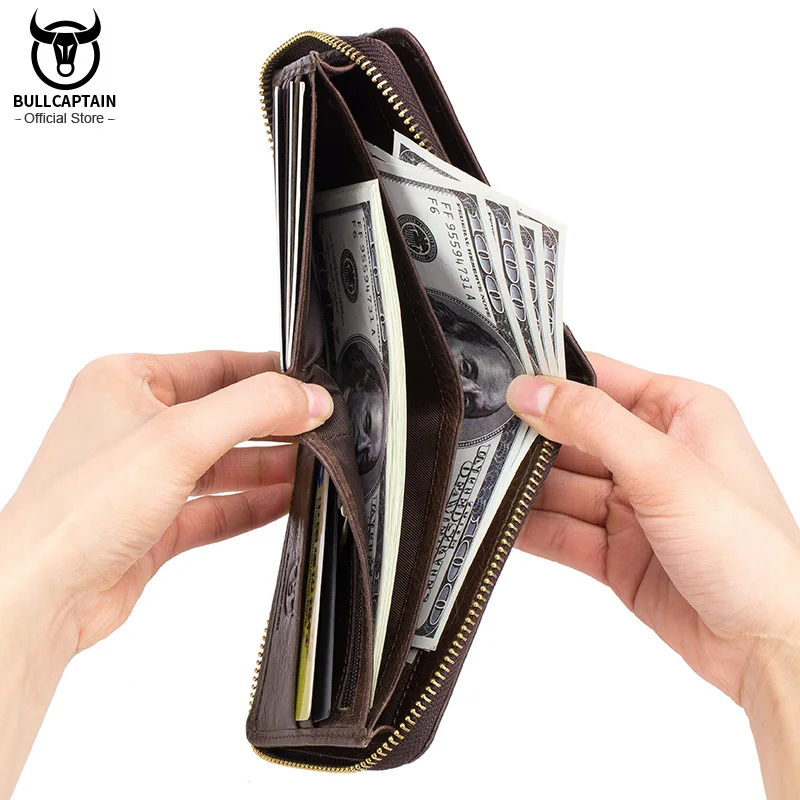 BULLCAPTAIN RFID New Men's Wallet Leather Coin Purse Designer Brand Wallet Clutch Leather Wallet Men's Wallet Card Holder 4