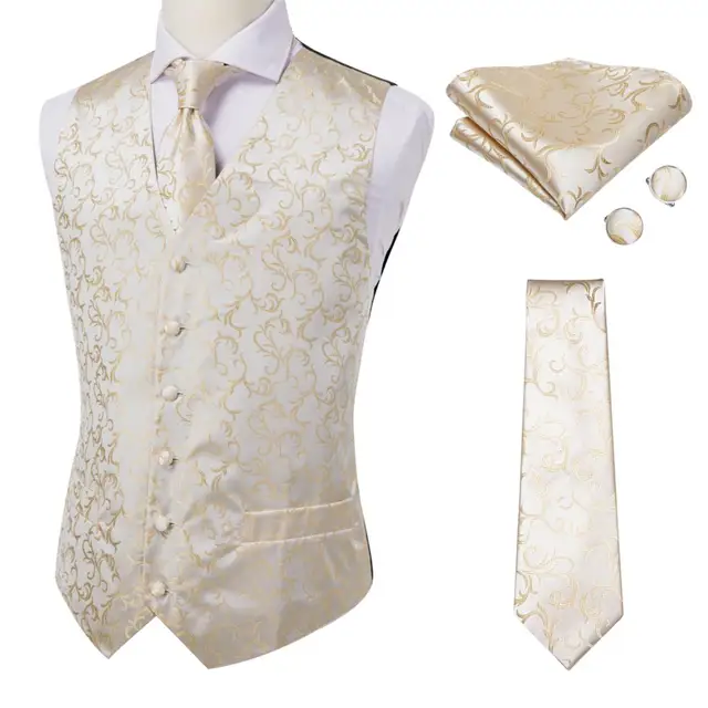 Silk Men's Waistcoat Necktie Set Men Vests With Neck Tie Hankerchief Cufflinks Floral Paisley for Business Wedding Dad Son Gift 1