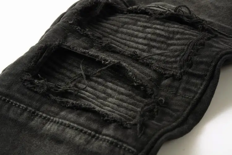 Moomphya новые мужские обтягивающие джинсы Sim Fit рваные плиссированные лоскутные джинсы на молнии байкерские черные джинсы в стиле хип-хоп