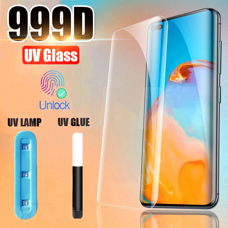 Tempered Glass For Huawei P20 P30 P40 Pro Lite Screen Protector UV Liquid Curved Full Glue Mate 20 30 | Мобильные телефоны и