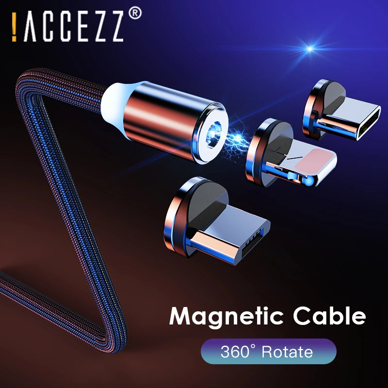 ! Магнитный зарядный USB кабель ACCEZZ 1 м 2 для iPhone 11 Pro Max XR Samsung Android Micro Type C магнитный