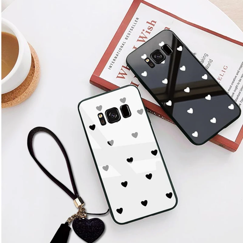 Любовь Сердце стеклянный чехол для samsung Galaxy S8 S9 S10 Plus Lite ремешок жесткий Note 10 Pro 8 9