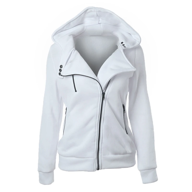 Skateboarding Hoodies Woman Autumn Winter Lapel Zipper Outerwear Female Solid Color Hooded Oblique Zip Skateboarding Hoodies