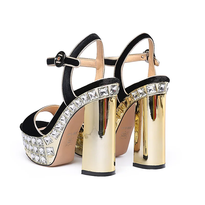 Phoentin супер Обувь на высоком каблуке женские сандалии на платформе ремешки и отделка стразами; сандалии на высоком каблуке 11 см, на высоком каблуке Летняя обувь красный бархат черный FT767