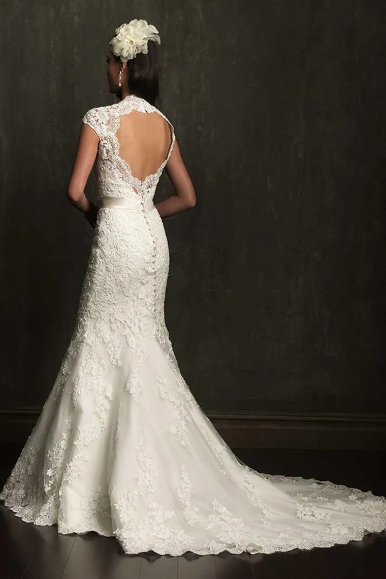 Мода халат de soiree новая крышка рукава vestido de noiva Русалка Кружева Аппликация Свадебное платье